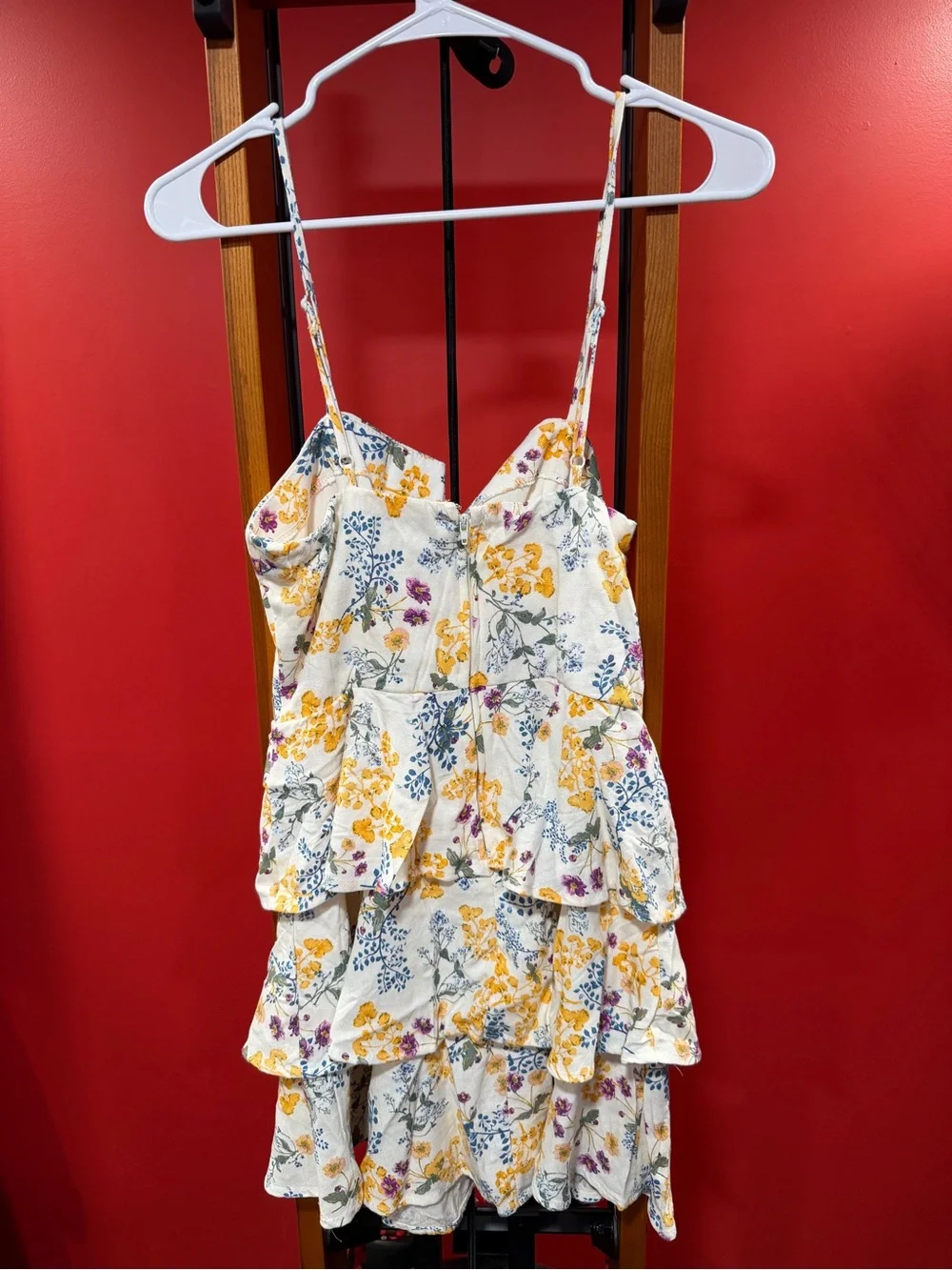 Trixxi Floral Tiered Mini Dress Lace Up Front Cottagecore Size Medium - Picture 6 of 7